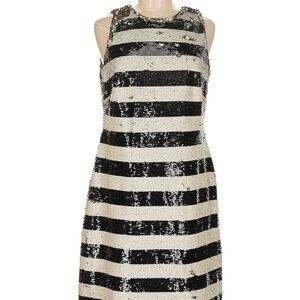 NWT Eliza J full sequins black and white stripe dress, size 6